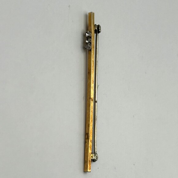 Vintage Krementz 14K Gold Filled Bar Pin Brooch 3 Clear Rhinestones Midcentury - Picture 10 of 10